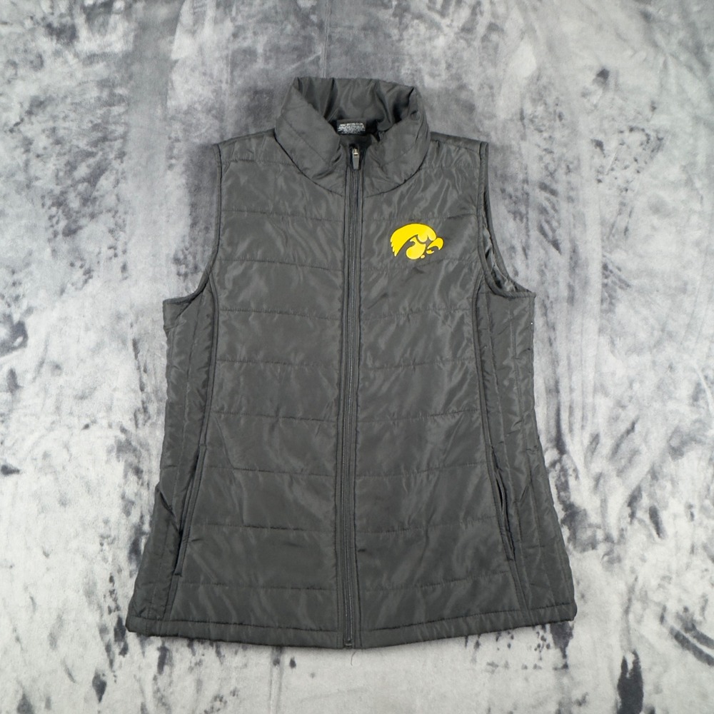 Colosseum Puffer Vest Womens M Grey Iowa Hawkeyes NCAA Quilted Full Zip 4726
